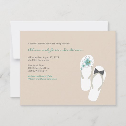 Flip Flops Beach Wedding Empfang Card Einladung (Vorderseite)