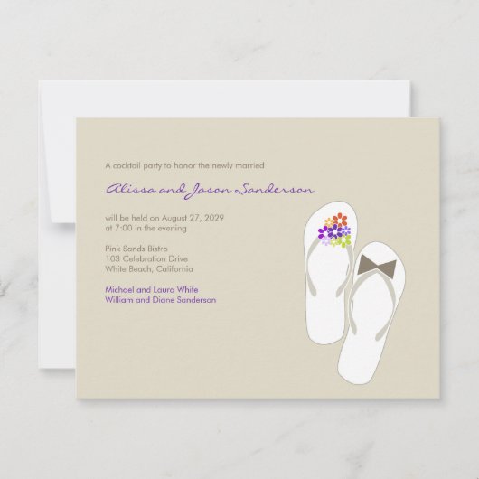 Flip Flops Beach Wedding Empfang Card RSVP Karte (Vorderseite)
