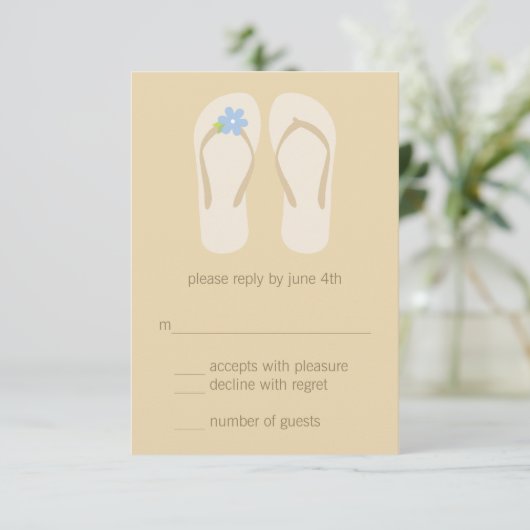 Flip Flops Beach Wedding RSVP Cards - Blau (Stehend Vorderseite)