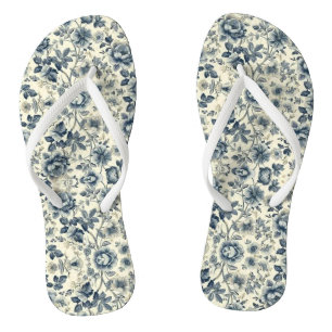 Flip Flops Blumen viktorianisch Blau & Beige Blume Badesandalen