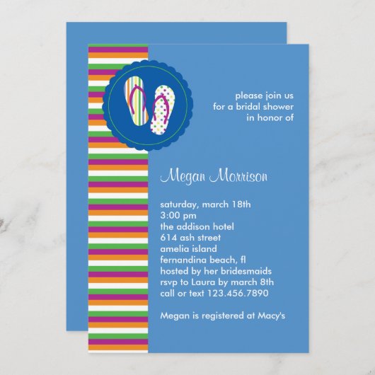 Flip Flops Bridal Dusche Einladung (Vorne/Hinten)