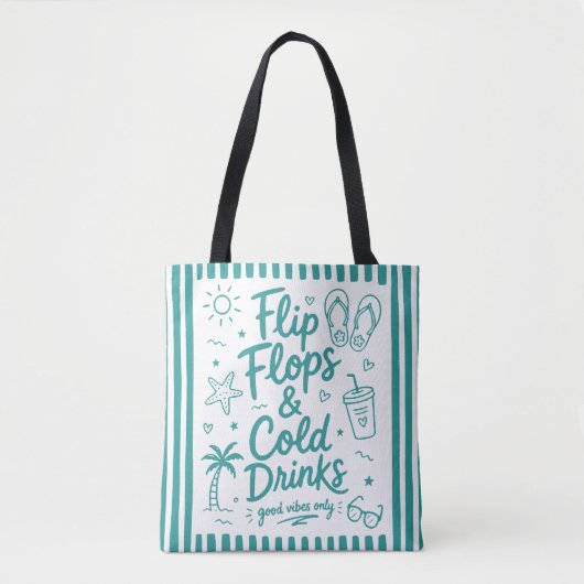 Flip Flops & Cold Drinks Sommer-Strandtasche Tasche (Vorderseite)