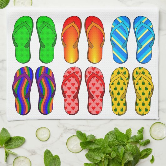 Flip Flops farbenfrohe Fun Beach Thema Sommergesch Küchentuch (Gefaltet)