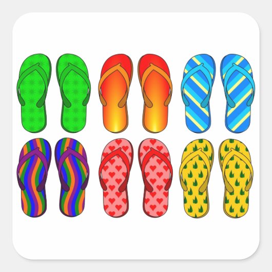 Flip Flops farbenfrohe Fun Beach Thema Sommergesch Quadratischer Aufkleber (Vorderseite)