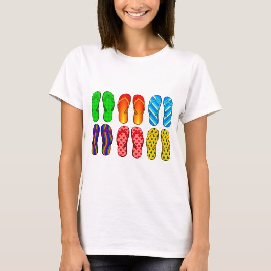 Flip Flops farbenfrohe Fun Beach Thema Sommergesch T-Shirt (Vorderseite)
