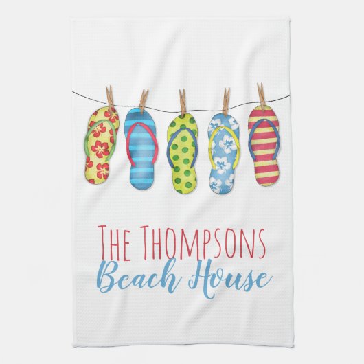 Flip Flops farbenfrohe Personalisierte Beach House Geschirrtuch (Vertikal)