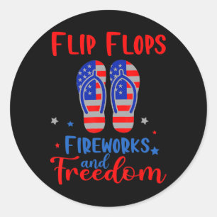 Flip Flops Fireworks und Freedom American Flag 4. Runder Aufkleber