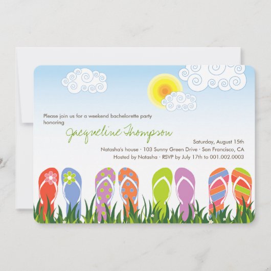 Flip Flops Fun im Sun Niedlichen Junggeselinnen-Ab Einladung (Vorderseite)