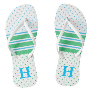 Flip Flops für mit Monogramm Blau und Grüne Muster Badesandalen