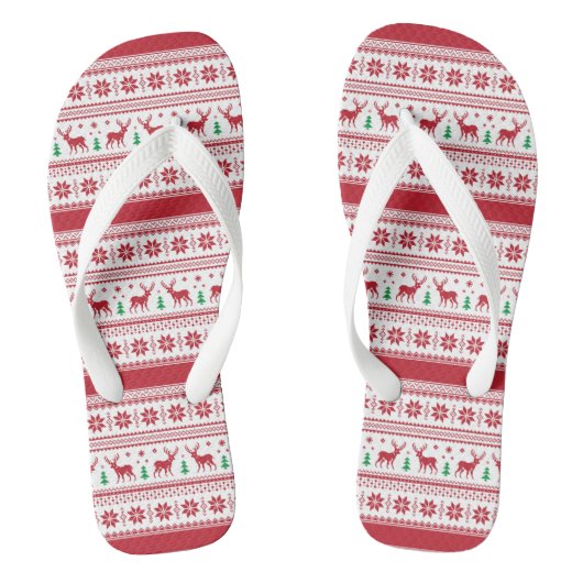 Flip Flops für Red Fair Isle Design Badesandalen (Fußbett)
