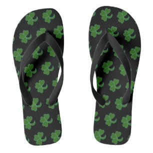 Flip Flops - Grüne Kleeblätter auf Schwarz Badesandalen