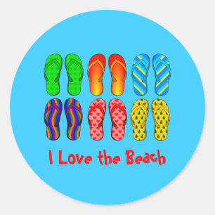 Flip Flops, ich Liebe den Strand Runder Aufkleber