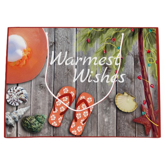 Flip Flops in Palm Tree mit Weihnachtsbeleuchtung Große Geschenktüte (Vorderseite)