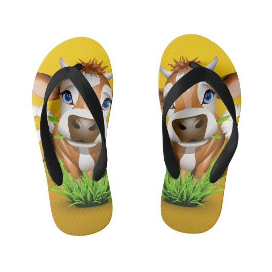 Flip Flops mit Jersey Kuh über gelb Kinderbadesandalen (Fußbett)