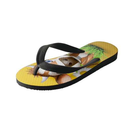 Flip Flops mit Jersey Kuh über gelb Kinderbadesandalen (Schrägansicht)