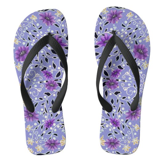 Flip Flops mit lila und gelber Trailing Blume Badesandalen (Fußbett)