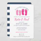 Flip Flops Pink und Navy Blue Couple's Dusche Einladung (Vorne/Hinten)