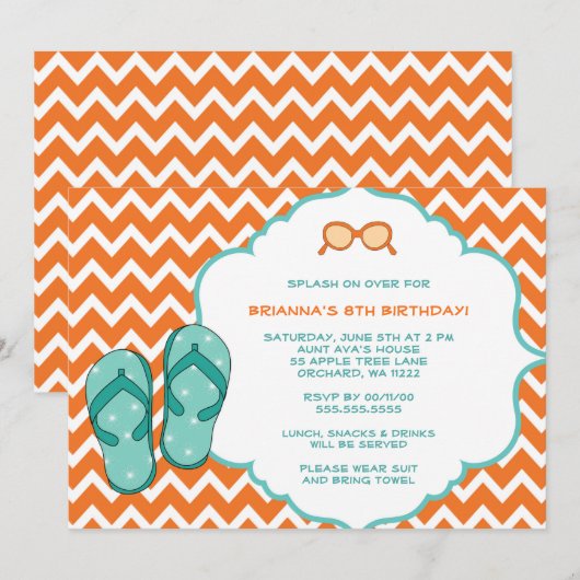 Flip Flops Pool Party Einladung (Vorne/Hinten)