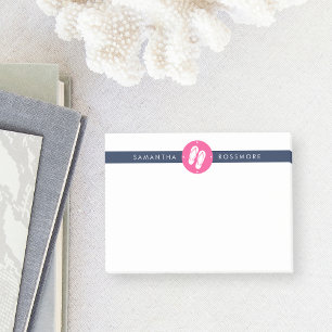 Flip Flops Preppy Fuchsia Pink & Navy Strip Post-it Klebezettel