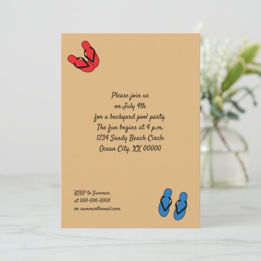 Flip Flops Primärfarben Streifen Summer Party Einladung (Stehend Vorderseite)