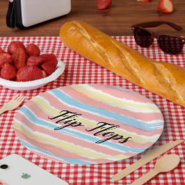 Flip Flops Typografie Yellow Pink Blue Streifen Pappteller