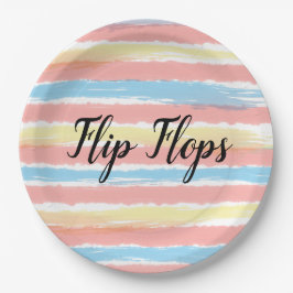 Flip Flops Typografie Yellow Pink Blue Streifen Pappteller