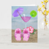 Flip-Flops und Cocktailrente Karte (Gelbe Blume)