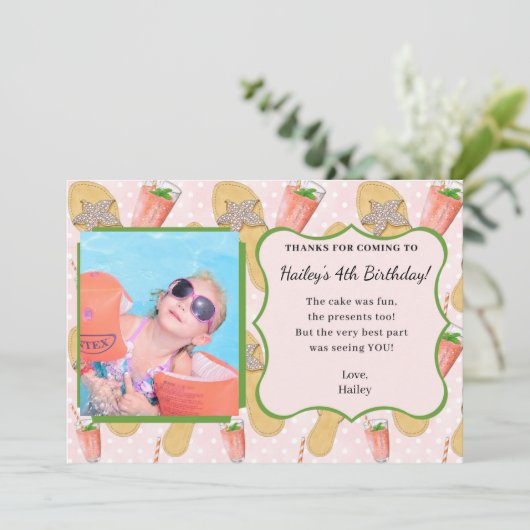 Flip Flops und Lemonade Foto Danke Karte (Stehend Vorderseite)