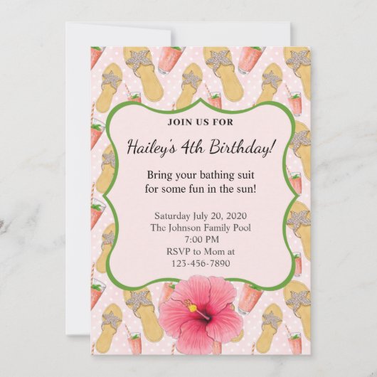 Flip Flops und Lemonade Geburtstagsparty Einladung (Vorderseite)