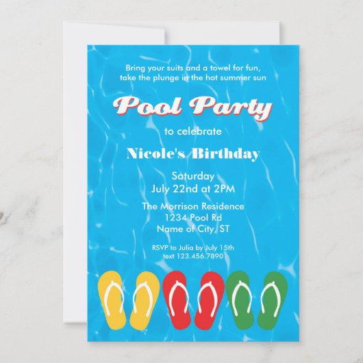 Flip Flops und Wasser-Pool-Party Einladung (Vorderseite)
