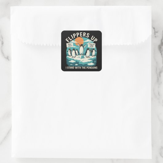 Flippern hoch Ich stehe mit Pinguinen Funny Reside Quadratischer Aufkleber (Tasche)