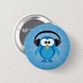 Flippige blaue Retro Eule mit Kopfhörern Button (Vorne & Hinten)