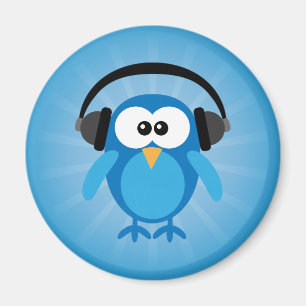 Flippige blaue Retro Eule mit Kopfhörern Magnet
