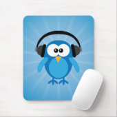 Flippige blaue Retro Eule mit Kopfhörern Mousepad (Mit Mouse)