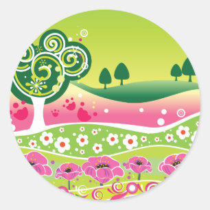 Flippige grüne rosa Landschaftsaufkleber Runder Aufkleber