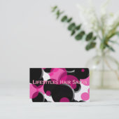 Flippige rosa und schwarze Tupfen-Visitenkarte Visitenkarte (Stehend Vorderseite)