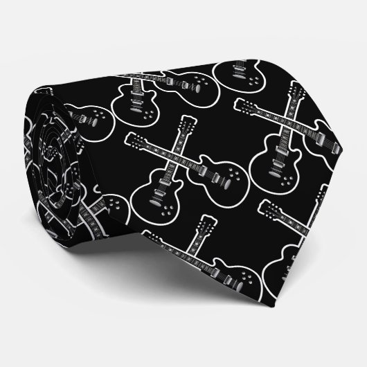 Flippige schwarze u. weiße Gitarren Krawatte (Gerollt)