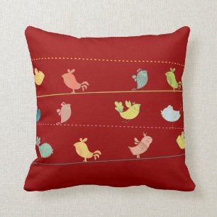 flippige Vögel auf einem Draht-Wurf pillow_red Kissen