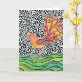 Flippige Vogel-Gruß-Karte Karte (Gelbe Blume)