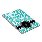Flippiger blauer Zebra-Druck mit Band-Monogramm Notizblock (Rechte Seite)