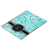 Flippiger blauer Zebra-Druck mit Band-Monogramm Notizblock (Linke Seite)