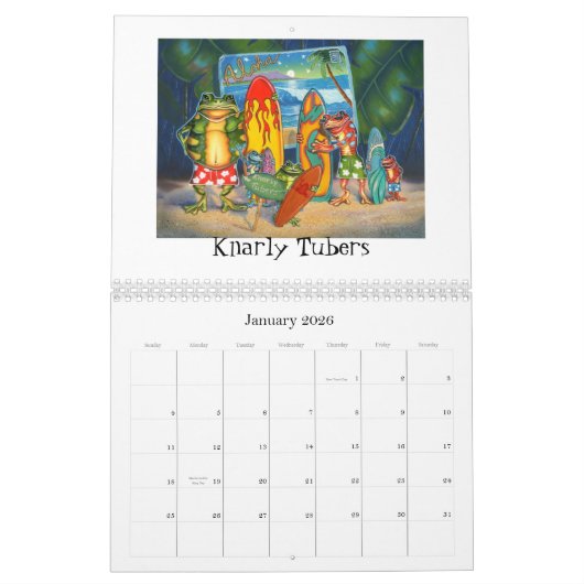 Flippiger Frosch-Kunst-Kalender durch Jeff Hoppis Kalender (Jan 2026)