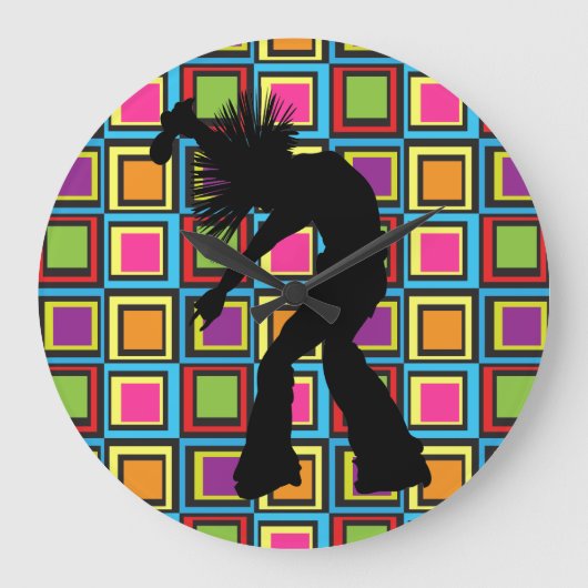 Flippiger Retro Sänger-Tänzer Große Wanduhr (Vorderseite)