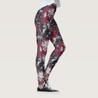 Flippiges Blumen in mutigem Rotem und schwarz Leggings