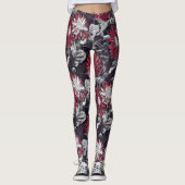 Flippiges Blumen in mutigem Rotem und schwarz Leggings (Vorderseite)