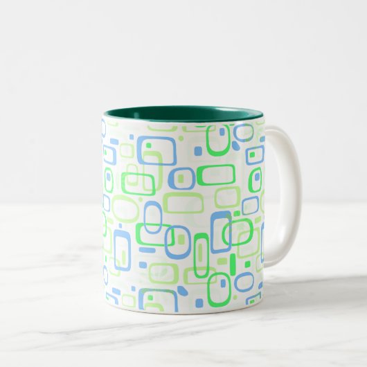 Flippiges grünes Retro Muster Zweifarbige Tasse (VorderseiteRechts)