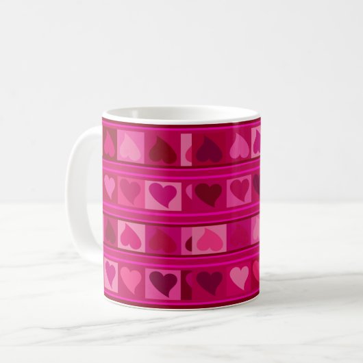 Flippiges Herzen und Quadrate Mozaic | fuschia Kaffeetasse (Vorderseite Links)
