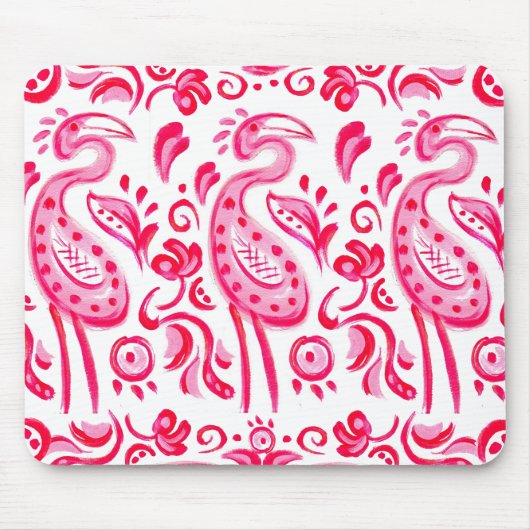 Flippiges rosa Flamigo Paisley Muster Mousepad (Vorne)