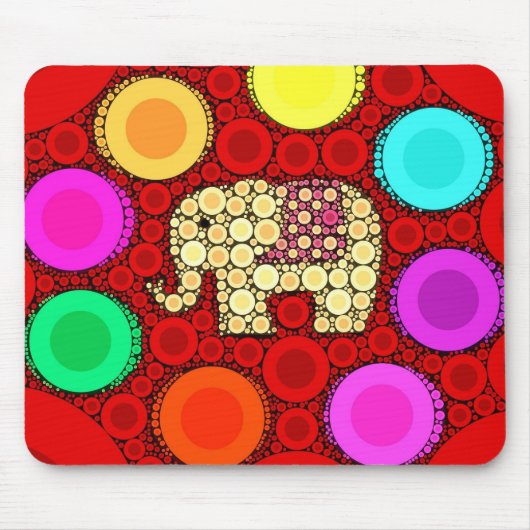 Flippiges rotes Elefant-konzentrische Kreis-Mosaik Mousepad (Vorne)