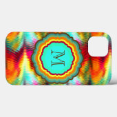 Flippiges, vibrierendes Regenbogen-Monogramm Case-Mate iPhone Hülle (Rückseite (Horizontal))